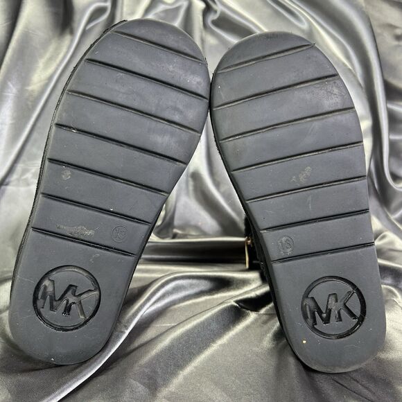 Michael Kors Yancy Faux Fur Boots Booties Girls 13 Black / Gold MK Logo Winter - Picture 11 of 14